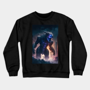 Monster giant robot cyborg attacking the city Crewneck Sweatshirt